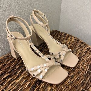 Marc Fisher Cream Heeled Studded Sandals